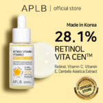 The 21.6% RETINOL VITA CEN™ serum combines Vitamin C, Vitamin E, Retinol, and Centella Extract to replenish dry skin with invigorating moisture, promote elasticity, and rejuvenate dull skin.Meanwhile, the C VITAMINE APLB serum, containing 21.8% Vitamin C, offers a gentle and hydrating effect, tightens pores, balances oil and water levels, soothes sensitive skin, and maintains a slightly acidic pH. Benefits: A serum contains 28.1% Retinol Vita CEN that gives refreshing moisture recharge to dry skin. Centella Asiatica Extract and Centella 3x Complex soothes and moisturizes sensitive skin from external environment. A method of applying formulation technology that protects retinol ingredients to reach the skin and absorb the active ingredients safely. Protect the skin from irritation with weak acidity close to healthy skin pH, cosmetic ingredient safety grade 1-2, and no fragrance contained. Ingredients: Water, Centella Asiatica Extract (28.1%), Butylene Glycol, Propanediol, Glycerin, Diethoxyethyl Succinate, Solanum Melongena (Eggplant) Fruit Extract, Melaleuca Alternifolia (Tea Tree) Leaf Extract, Hydrolyzed Collagen, Beta-Glucan, Hippophae Rhamnoides Fruit Extract, Nelumbo Nucifera Extract, Artemisia Annua Extract, Oryza Sativa (Rice) Extract, Saccharomyces Ferment, Retinol (1,000ppb), Glycine Soja (Soybean) Oil, BHT, Tocopheryl Acetate (8,000ppb), Ascorbic Acid (3,000ppb), Sodium Citrate, Madecassic Acid, Asiaticoside, Asiatic Acid, Squalane, Dipropylene Glycol, 1,2-Hexanediol, Panthenol, Sodium Polyacryloyldimethyl Taurate, Hydroxyacetophenone, Sodium Hyaluronate, Allantoin, Trideceth-10, Cellulose Gum, Disodium EDTA, Glyceryl Acrylate/Acrylic Acid Copolymer, Citric Acid, Gardenia Florida Fruit Extract, Xanthan Gum, Inulin, Cellulose, Glucose, Fructose, Dipotassium Glycyrrhizate, Dextrin How to Use: Dispense a moderate amount of product on the face and pat gently for better absorption.