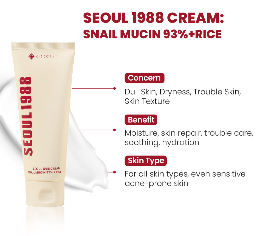 K-SECRET SEOUL 1988 Cream_Snail Mucin 93% + Rice 100ml-1 K-SECRET SEOUL 1988 Cream : Snail Mucin 93% + Rice, Snail Mucin 93% + Rice cream, SEOUL 1988 Cream Snail Mucin 93% + Rice, SEOUL 1988 Cream, Japan, Japan Mart