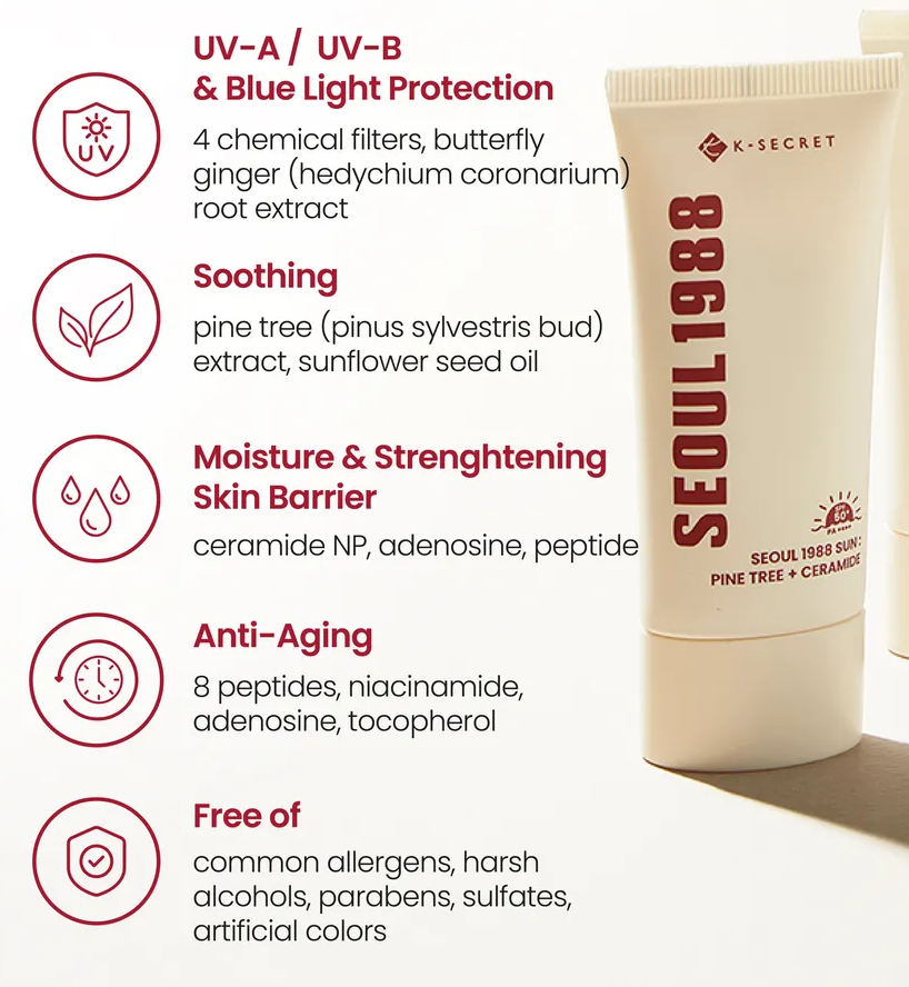 K-SECRET-SEOUL 1988 Sun_Pine Tree + Ceramide 50ml-2 K-SECRET-SEOUL 1988 Sun:Pine Tree + Ceramide 50ml, SEOUL 1988 Sun, SEOUL 1988 sunscreen, K-SECRET-SEOUL 1988 sunscreen, sunscreen, K-SECRET sunscreen, Japan, Japan Mart
